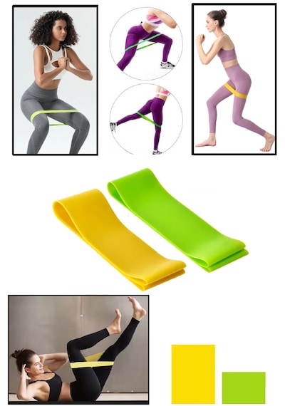 2'li Set Direnç Bandı 60 Cm X-hafif - Orta Pilates Egzersiz Yoga - Mini Loop Band Sarı - Yeşil