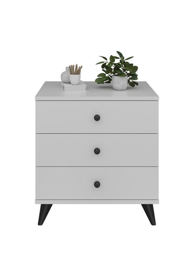 Simple Komodin 3 Çekmeceli 60x44x64 Beyaz Beyaz