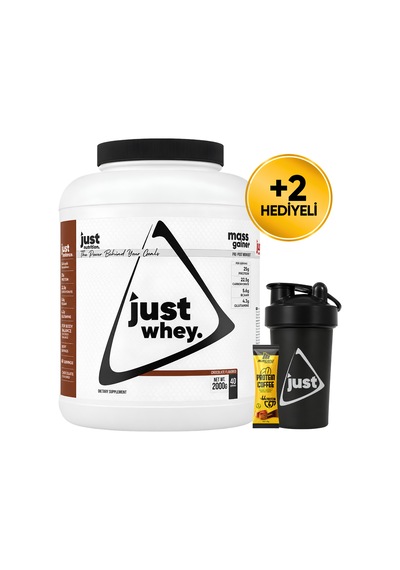 Just Nutrition Whey Protein Tozu + Karbonhidrat 2000 Gr 40 Servis Çikolata + Shaker + Protein Kahve Hediyeli çikolata
