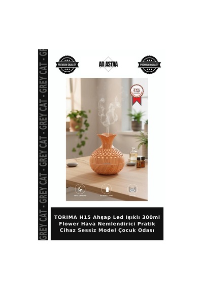 H15 Ahşap Led Işıklı 300ml Flower Hava Nemlendirici Pratik Cihaz Sessiz Model Çocuk Odası