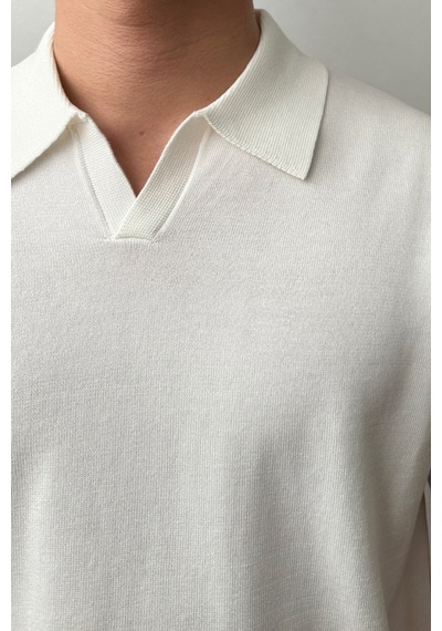 Cool Tarz Erkek Beyaz Patlı Kısa Kollu Polo Yaka Triko T-shirt Beyaz Beyaz