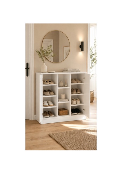 Çok Amaçlı Ayakkabılık Dolabı 89x90 Cm Beyaz Modern Portmanto Ayakkabı Dolabı Beyaz Beyaz