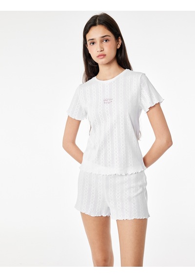 Koton Pamuklu Kısa Kollu Şortlu Pijama Takımı Beyaz 6slk40155mk