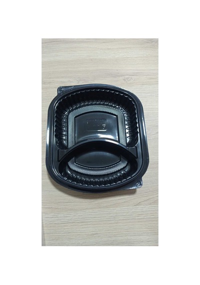 2 Bölmeli Sızdırmaz Mikrodalga Uyumlu Paket Servis Kabı - Siyah Lüks Yemek Kabı 10 Adet - 872728837