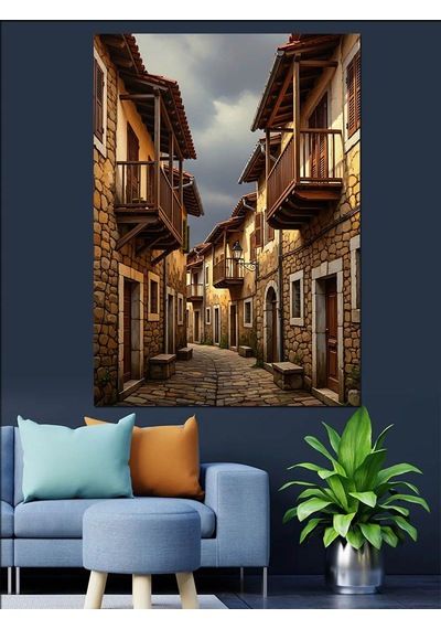 Ahşap Tablo Dar Sokak Taş Evler