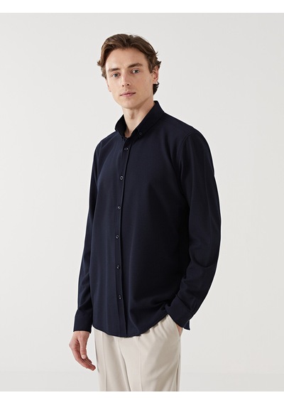 Lcw Vision Lacivert Slim Fit Uzun Kollu Armürlü Erkek Gömlek