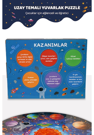Mert Bebek Uzay Temalı 49 Parça Yuvarlak Çocuk Puzzle 3+ Yaş Eğitici Büyük Boy Puzzle 48 Cm Astronot