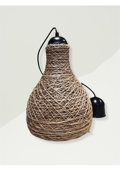 Tek-iş 23 Cm X 27 Cm X 87 Rustik Jüt Halatlı Sarkıt Lamba Avize Keten Ip Başlık Küre Top Sarkıt Avize Huni