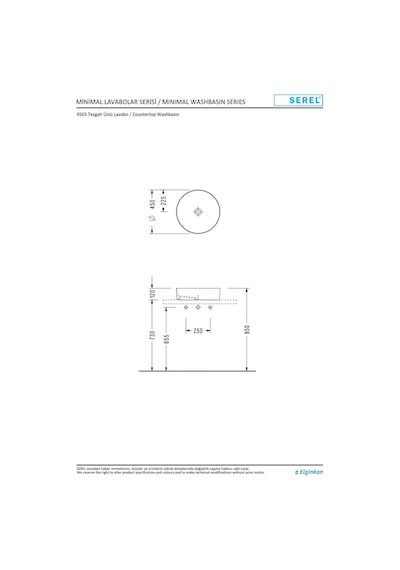 Serel 9503DXS110H Slimline Silindirik Lavabo Beyaz 45 CM