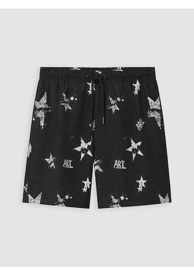 Lcw Swımwear Siyah Kısa Boy Baskılı Erkek Deniz Şortu