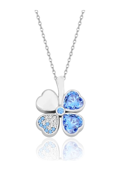 Çekirdekjewelry 925 Ayar Gümüş Aqua Taşlı Ters Yonca Kolye Gri