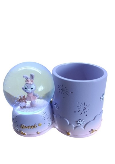 Tavşan Figürlü 15cmx10cm Ebat Pilli Işıklı Dekoratif Kar Küre Kalemlik 15cm X 10cm
