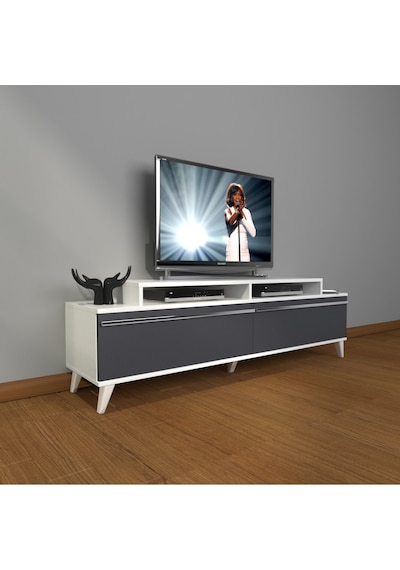 Decoraktiv Ekoflex 4 Mdf Retro Tv Ünitesi Tv Sehpası Beyaz - Antrasit