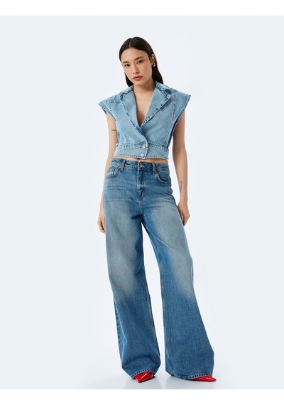 Koton Kolsuz Kruvaze Yaka Crop Denim Düğmeli Yelek Açık İndigo 5sal20001md Açık İndigo Koton Kolsuz Kruvaze Yaka Crop Denim Düğmeli Yelek Açık İndigo 5sal20001md Açık İndigo