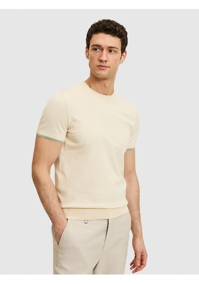 Ekru Slim Fit %100 Pamuk Bisiklet Yaka Triko T-shirt Bej