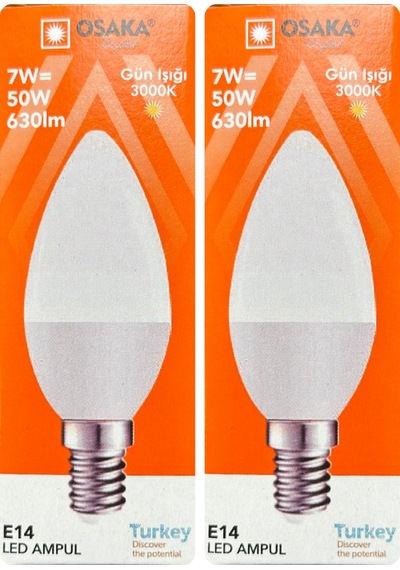 2 Adet Osaka 7w 50w Sarı Işık 3000k E14 Duylu İnce Duy Led Mum Ampul