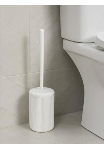 Beyaz-siyah-bej Çizgili Lüks Tuvalet Fırçası Seti 30 Cm Uzunluk Modern, Şık Ve Dayanıklı Banyo Aksesuarı Kaymaz, Hijyenik Tasarım Beyaz Açık Ahşap