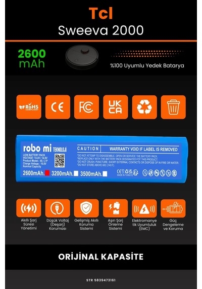 Tcl Sweeva 2000 Serie 2600mAh Robot Süpürge Bataryası