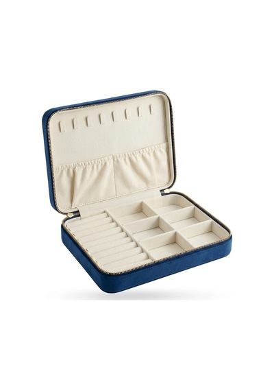 Takı Kutusu Düzenleyici Seyahat Çantası Kolye Yüzük Küpe Organizer Kadife Lacivert 22cmx17cm