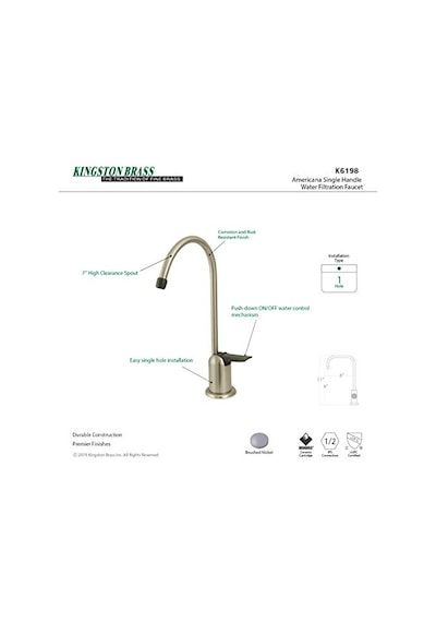 Gourmetier K6198 Americana Tek Kolu Su Filtrasyon Musluğu, Fırçalanmış Nikel, 0.25 Genel