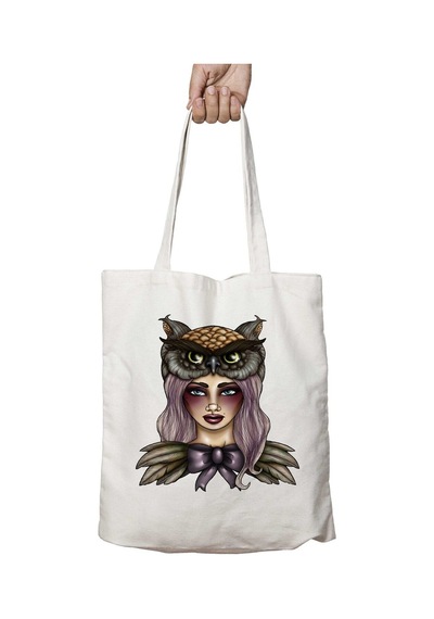 Art Hediye Owl By Kadın Baykuş İki Tarafı Kalıcı Baskılı Yıkanabilir Okul Plaj Omuz Bez Çantası Çok Renkli