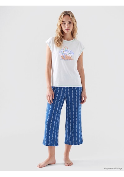 Lcw Dream Lacivert Çiçekli Kadın Kapri Pijama Altı