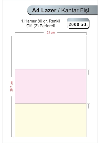 Pozitif Form A4 Lazer Kantar Fişi , 80 Gr , 2000 Adet , Çift Perforeli 1.hamur