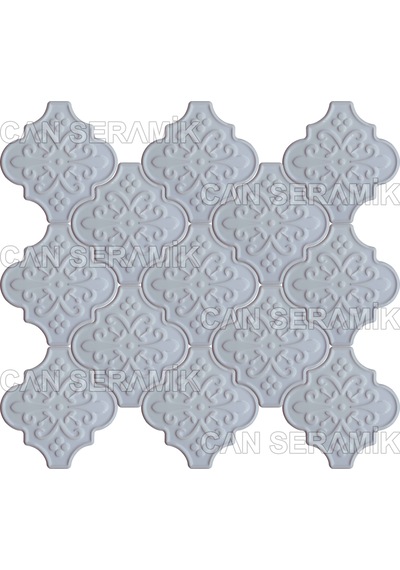 Can Seramik - 12x12 Cm. Arabesk Desenli Kabartmalı Çini Karo N11.275