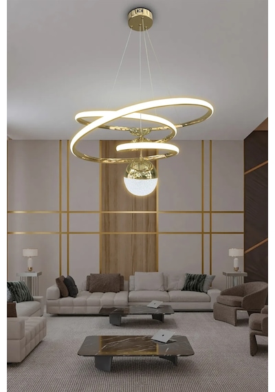 Eylül Büyük Modern Sarkıt Ledli Avize - 3 Renk Kumandalı - Gold Gold