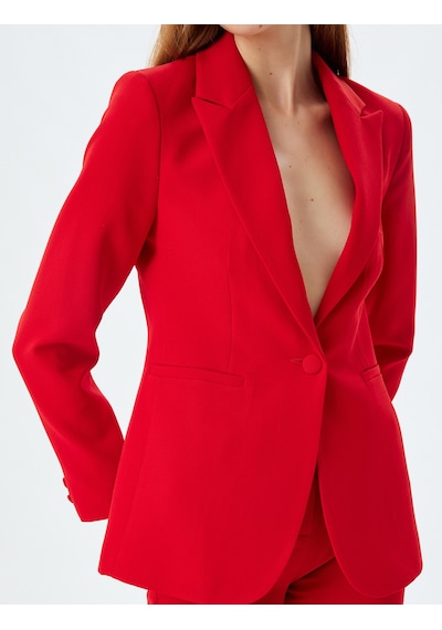 Koton Blazer Ceket Kruvaze Yaka Cep Detaylı Kırmızı 5wak50018uw
