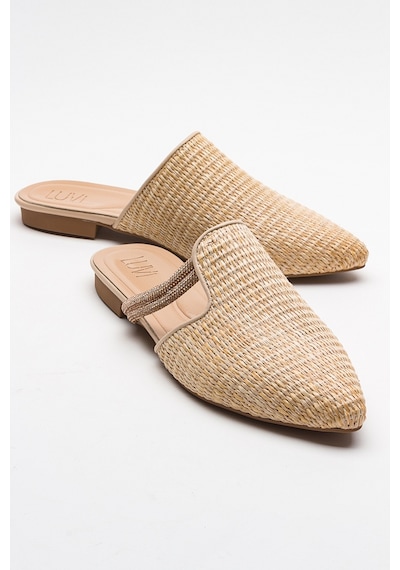 Luvishoes Pesa Krem Hasır Taşlı Kadın Terlik Krem