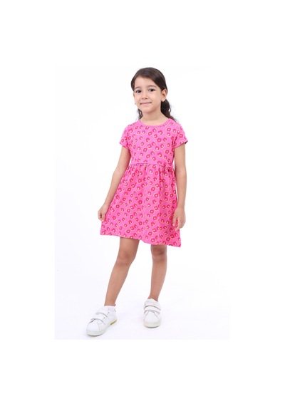 Toontoy Kız Çocuk Bel Kurdela Detaylı Komple Baskılı Elbise Fuşya