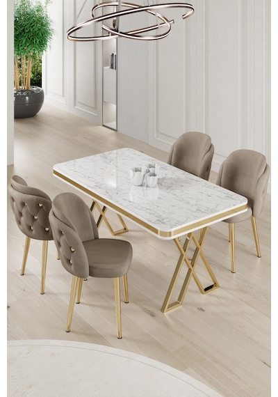 Canisa Rigel Serisi 80x130 Lak Panel Beyaz Mermer Desen Masa Takımı Gold Ayaklı 4 Cappucino Sandalye Beyaz Mermer Desen Masa Sandalyeler Cappucino Canisa Rigel Serisi 80x130 Lak Panel Beyaz Mermer Desen Masa Takımı Gold Ayaklı 4 Cappucino Sandalye Beyaz Mermer Desen Masa Sandalyeler Cappucino
