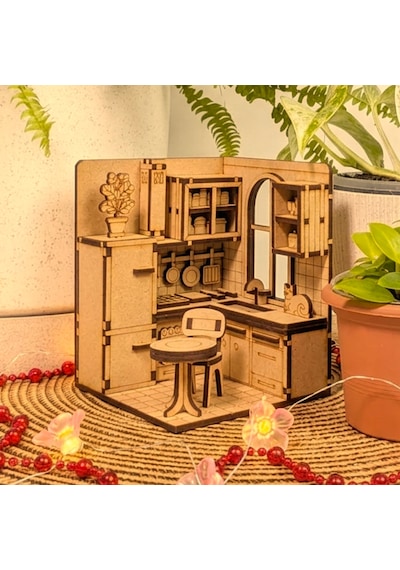 Mutfak Ahşap Maket Seti Dıy Miniatür Retro Mutfak Peri Led'li 3d Puzzle
