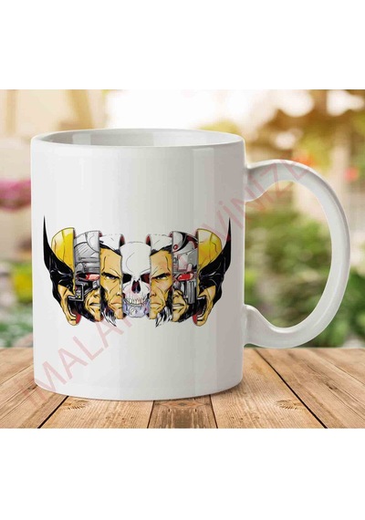 1-2262 Xmen Berserker Wolverine Faces İki Tarafı Baskılı Kupa Bardak.jpg Çok Renkli