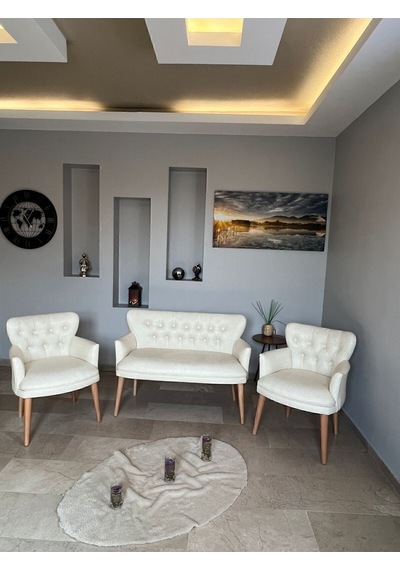 Azra Mobilya Azra Aksesuar Deri Ofis Koltuk Takimi Ahşap Mobilya Takımı Balkon Bahçe Mobilyası - Deri Krem