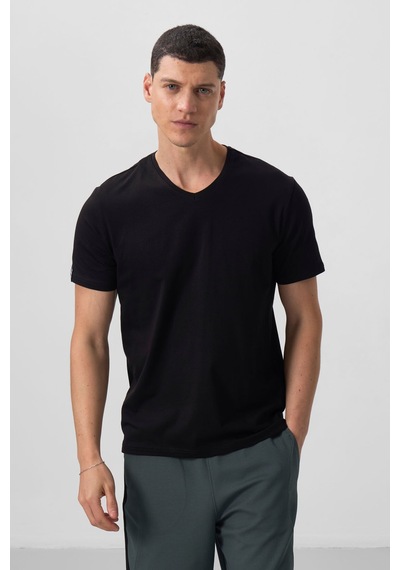 Tommy Life Tommy Lıfe Siyah Erkek Basic Kısa Kol Standart Kalıp V Yaka T-shirt - 87912 T10er-87912 001