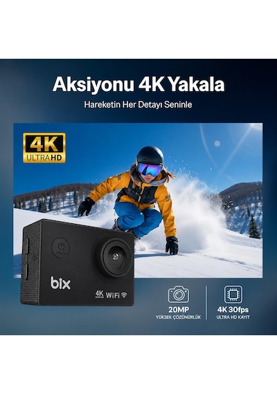 Pulse 2 Wi-fi 4k 30fps Aksiyon Kamerası 20 Mp Web Kamera Modlu 30 Metre Su Geçirmez Kılıflı Bisiklet Motosiklet Vlog Kamerası Siyah Siyah Diğer