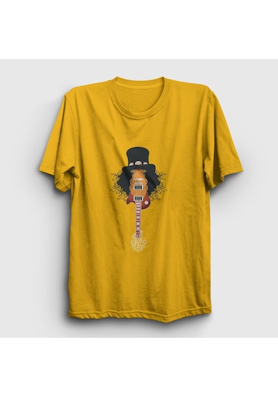 Presmono Unisex Guitar Guns N' Roses Slash T-shirt Sarı