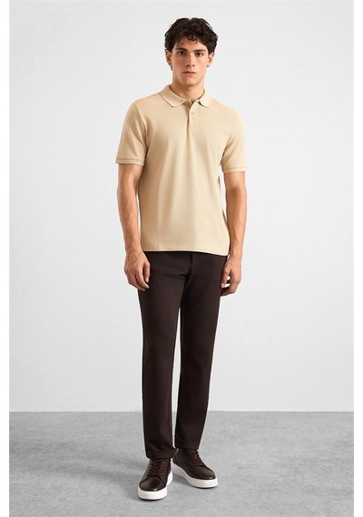 Süvari Bej Regular Düz Baskısız Pike Düğmeli Polo Yaka Tişört Ts1014000471-bj3