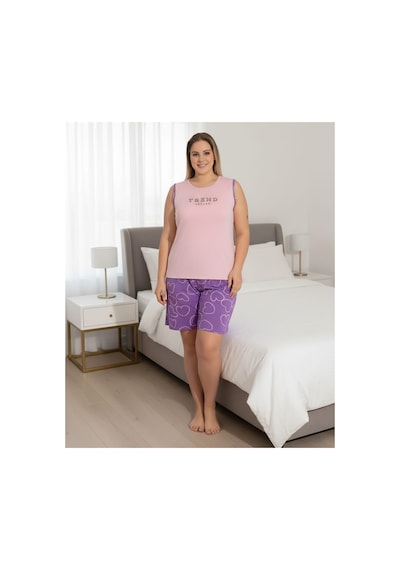 Eyfuze Kadın Milan Kumaş Büyük Beden Curve Baskılı Desenli Şortlu Pijama Takımı Mor