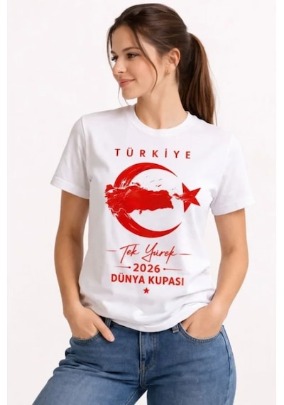 Efnaz Style Türkiye Ay Yıldız 2026 Dünya Kupasi Taraftar Forma T-shirt - Beyaz