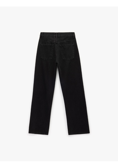 Koton Yüksek Bel Taş Detaylı Düz Paça Jean Pantolon - Straight Fit Jean Siyah 6wal40020md Siyah Koton Yüksek Bel Taş Detaylı Düz Paça Jean Pantolon - Straight Fit Jean Siyah 6wal40020md Siyah