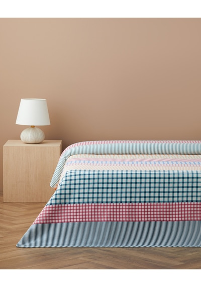 English Home Summer Grid Baskılı Pamuklu Çift Kişilik Pike 200x220 Cm Turuncu Turuncu