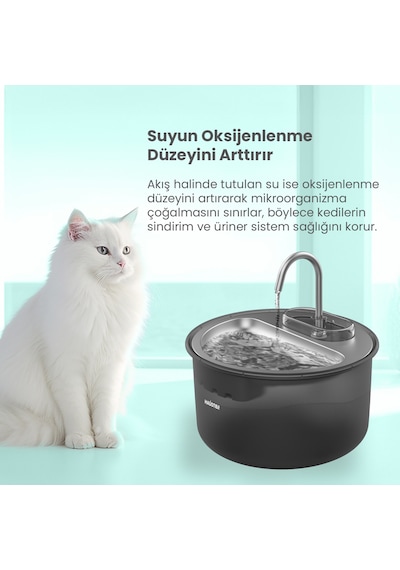 Haustier Wf009ls Siyah , Çelik Üst Tabla , 3.5lt Geniş Bpa İçermez Hazne, Otomatik Kedi Su Sebili,kedi Su Çeşmesi, Su Pınarı