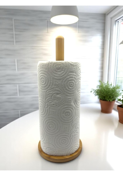 Bambu Kağıt Havluluk Dekoratif Peçetelik Rulo Kağıt Havlu Standı Ahşap Kağıt Havluluk Kahverengi