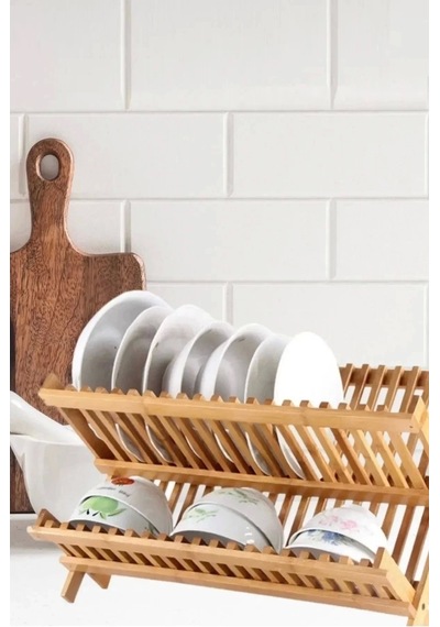 %100 Bambu Katlanabilir Tabaklık Bulaşıklık Büyük Boy Ergonomik Tasarım Çok Renkli