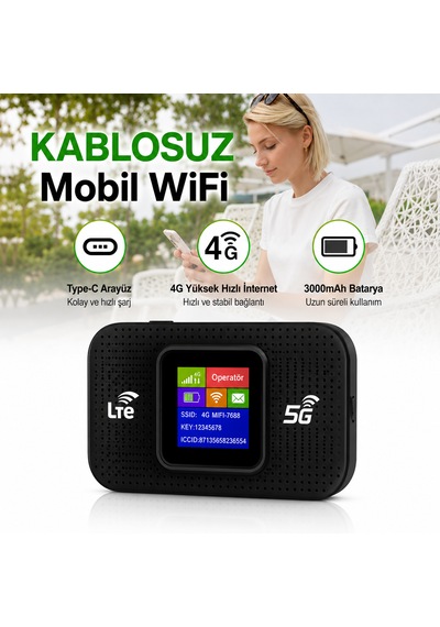 300 Mbps 4g Lte Mobil Wifi Modem Taşınabilir Hotspot 3000mah Bataryalı Type-c Şarjlı