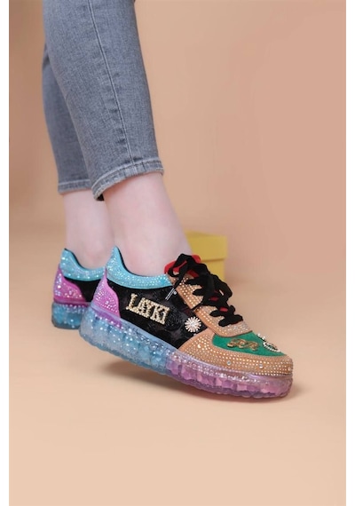 Astra Taşlı Desenli Şeffaf Taban Renkli Kadın Sneaker-renkli Çok Renkli