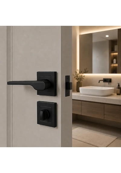 Sese Veroni Modeli Kare Rozetli Wc Kapı Kolu Siyah Renk 200-94r-02-02